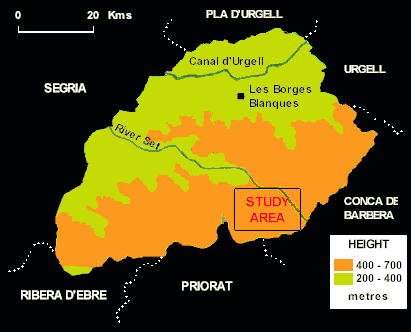 Les Garrigues: Relief Map