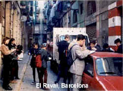 Students working in Calle Vista Alegre (Happy View Street); this road now has a street-parking ban - one of the several improvements in the area Students working in Calle Vista Alegre (Happy View Street); this road now has a street-parking ban - one of the several improvements in the area