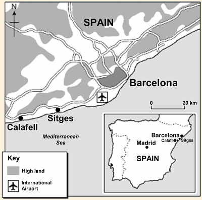 The location of Sitges and Calafell The location of Sitges and Calafell